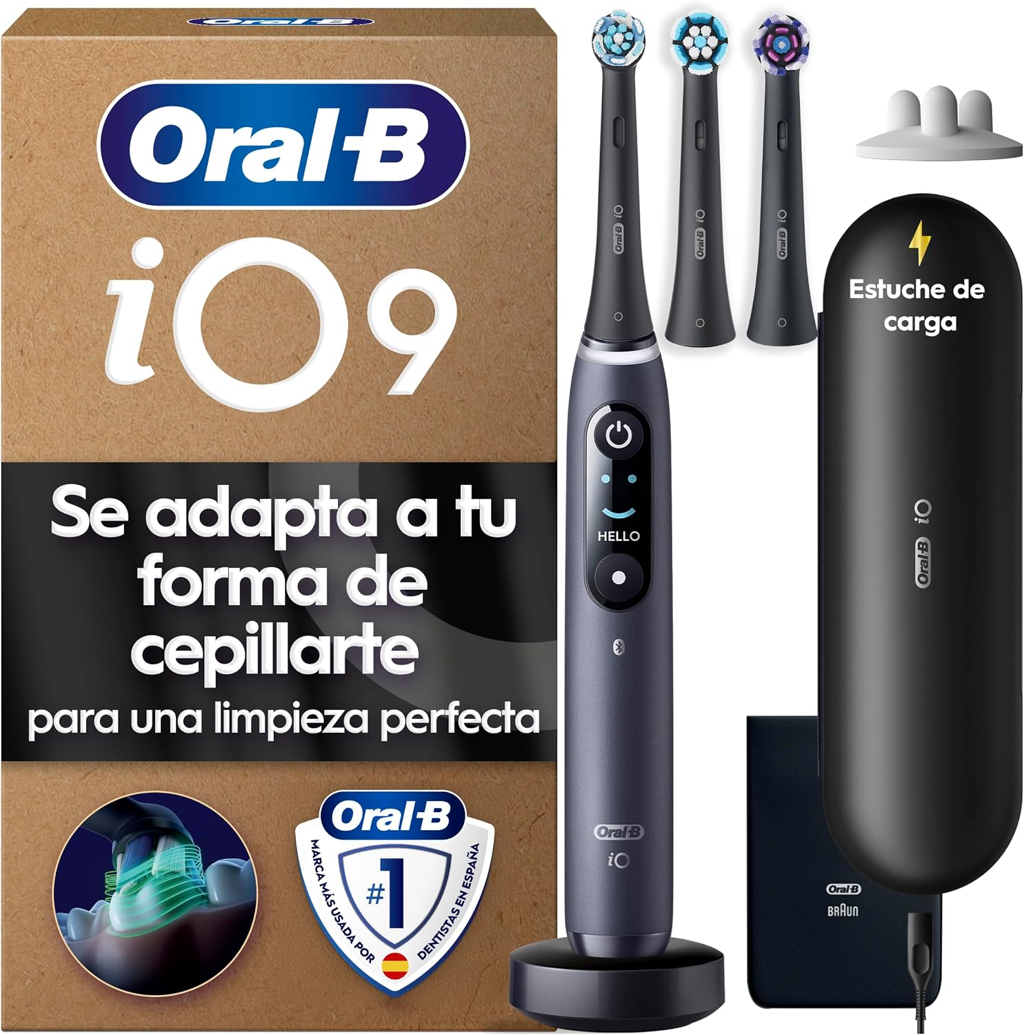 Cepillo eléctrico Oral-B iO9 negro con cabezales y estuche de carga