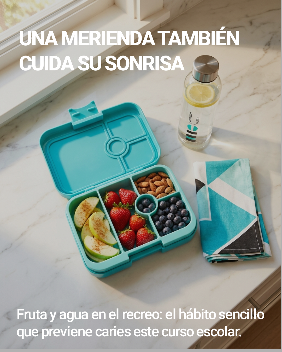 Consejo: merienda saludable con fruta y agua para prevenir caries